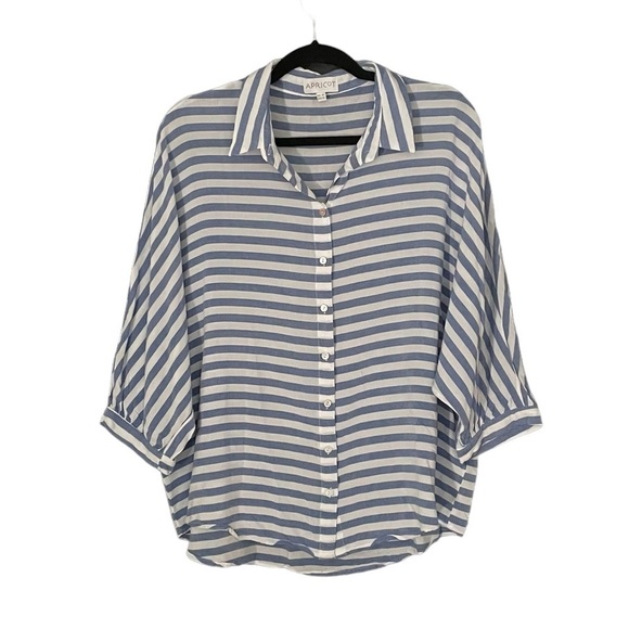 APRICOT Striped Button Front Dolman Sleeve Blouse Blue White XL - Picture 2 of 6